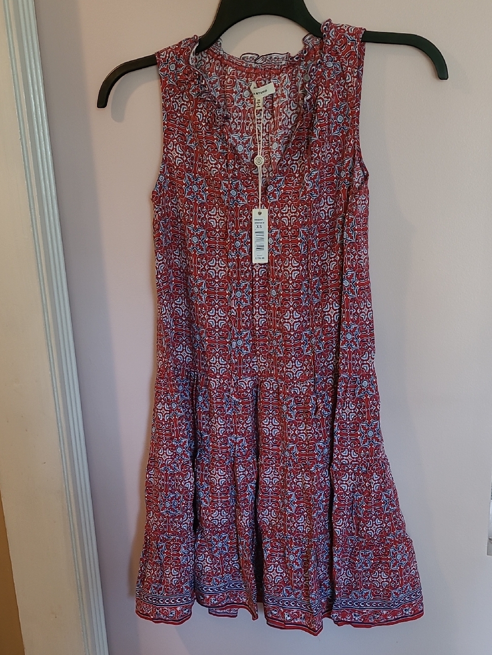 Max Studio Red Patterned Sleeveless Tiered Midi Dress >NWT
